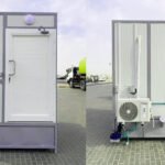 portable shower toilet in two side view