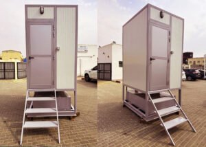 two different side of prefabricated portable toilet