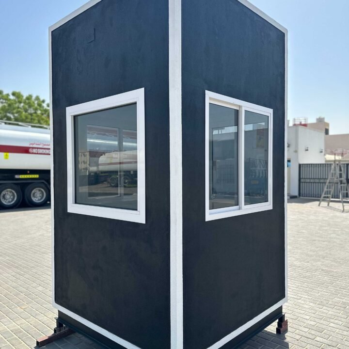 Black and white portable security cabins uae